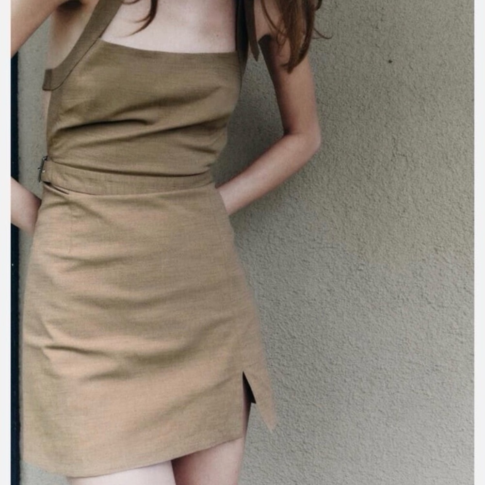 ZARA Brown Taupe Buckled Mini Dress Size XL NWT